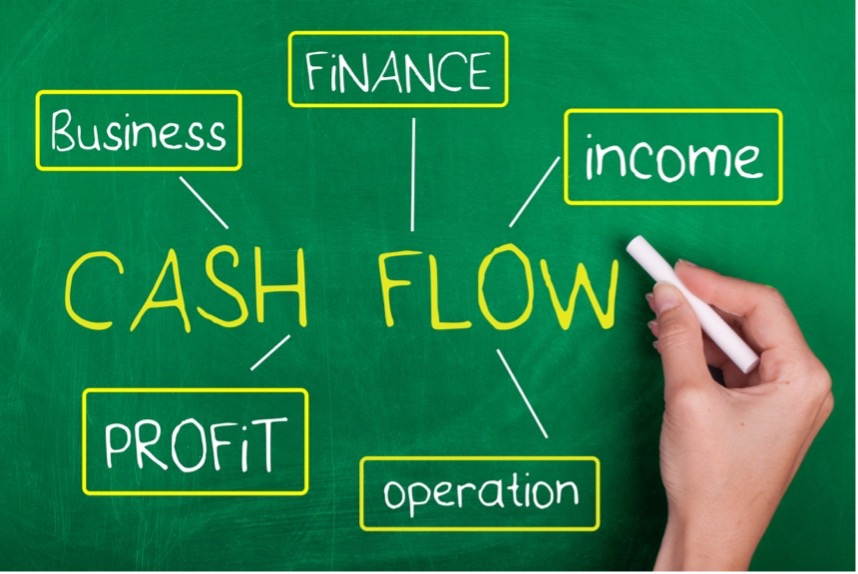 Cash flow written on board with chalk